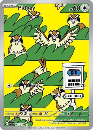 Pidgey 207/197  - Holofoil SV03 Obsidian Flames - Illustration Rare
