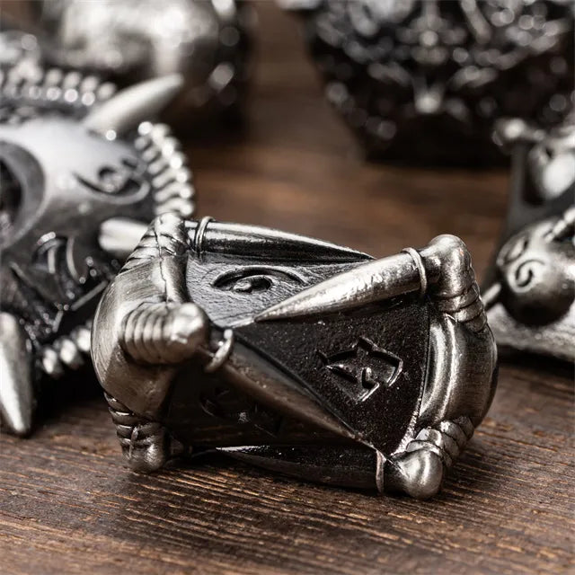 RPG Dice Set | Metal | Ancient Dragon | Silver