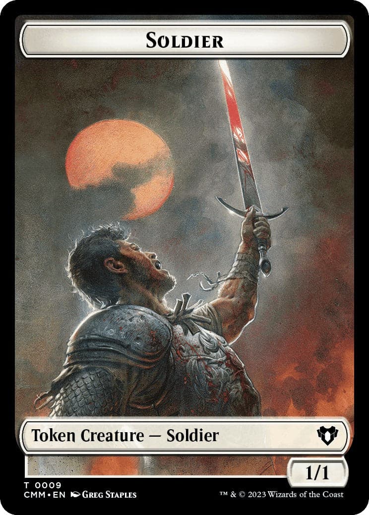 Soldier // Emblem - Ob Nixilis of the Black Oath Double-Sided Token [Commander Masters Tokens] Foil
