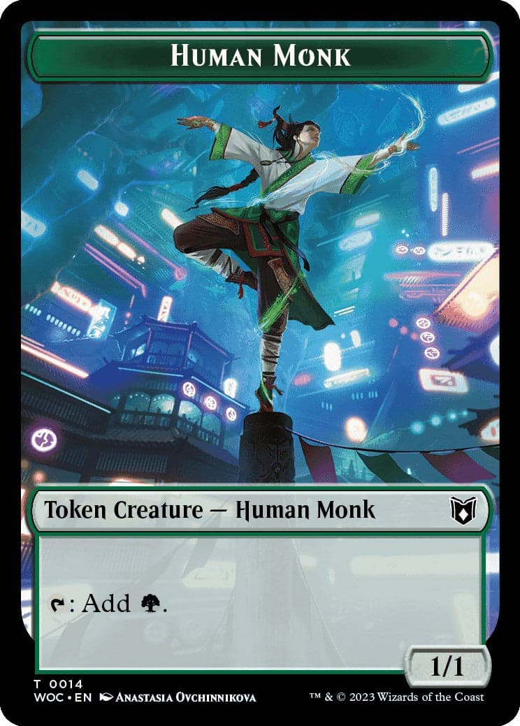 Human Monk // Saproling Double-Sided Token [Wilds of Eldraine Commander Tokens] Foil