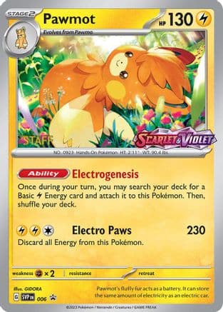 Pawmot (Prerelease) [Staff] 006- SV Scarlet & Violet Promo Cards Holofoil