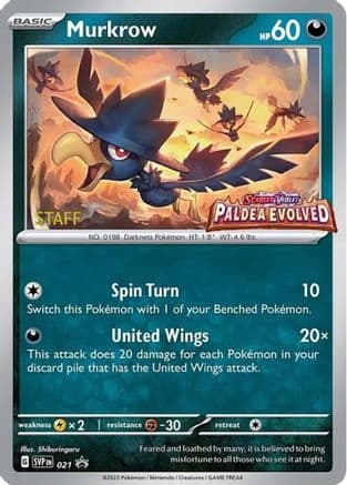 Murkrow (Prerelease) [Staff] 021- SV Scarlet & Violet Promo Cards Holofoil