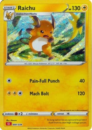 Raichu 009- Trading Card Game Classic Holofoil