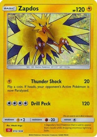Zapdos 012- Trading Card Game Classic Holofoil