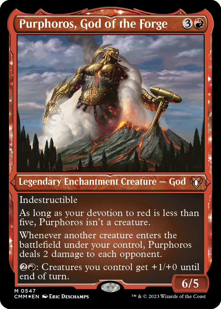 Purphoros, God of the Forge (CMM-547) - Commander Masters: (enchantment) Etched Foil