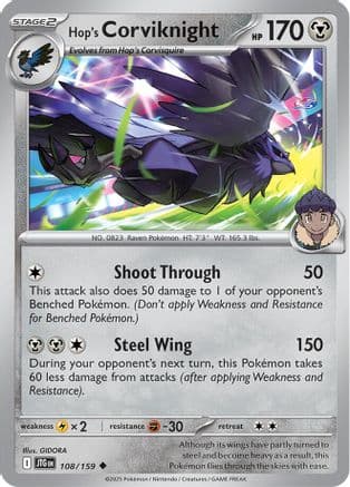 Hop's Corviknight 108- SV09 Journey Together Reverse Holofoil