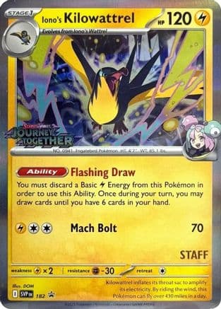 Iono's Kilowattrel (Prerelease) [Staff] 182- SV Scarlet & Violet Promo Cards Holofoil