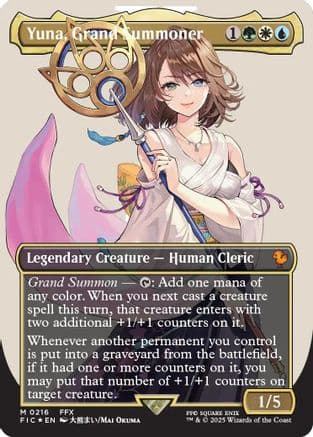 Yuna, Grand Summoner (Borderless) (Surge Foil) (216) [Commander: FINAL FANTASY]  Foil