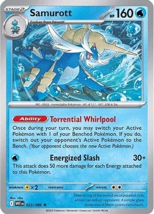 Samurott 023- SV White Flare Reverse Holofoil
