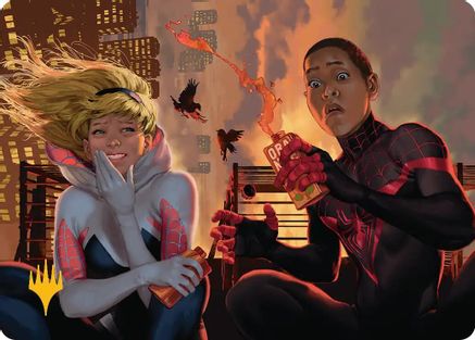 Heroes' Hangout Art Card (Gold-Stamped Planeswalker Symbol) |  (014) [Art Series: Marvel's Spider-Man]