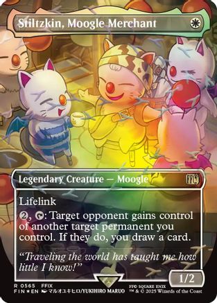 Stiltzkin, Moogle Merchant (Borderless) (Chocobo Track Foil) |  Foil (565) [FINAL FANTASY]