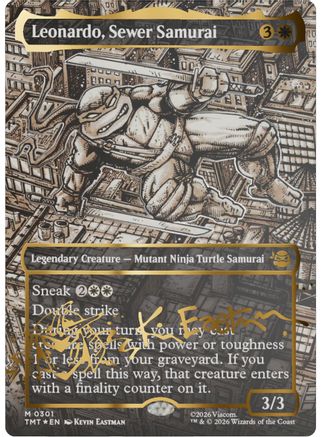 Leonardo, Sewer Samurai (Borderless) (Gold-Stamped Signature) |  Foil (301) [Teenage Mutant Ninja Turtles]