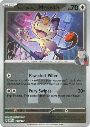 Team Rocket's Meowth (Team Rocket) 161- ME Ascended Heroes Reverse Holofoil