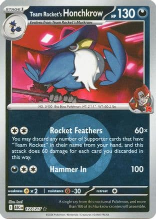 Team Rocket's Honchkrow (Energy Symbol Pattern) 127- ME Ascended Heroes Reverse Holofoil