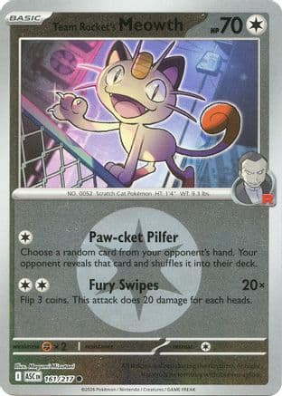 Team Rocket's Meowth (Energy Symbol Pattern) 161- ME Ascended Heroes Reverse Holofoil