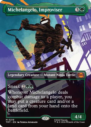 Michelangelo, Improviser (Borderless) |  Foil (219) [Teenage Mutant Ninja Turtles]