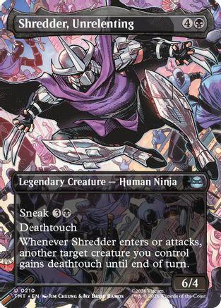 Shredder, Unrelenting (Borderless) |  Foil (210) [Teenage Mutant Ninja Turtles]