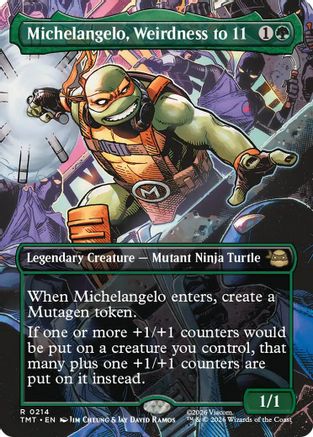 Michelangelo, Weirdness to 11 (Borderless) |  Foil (214) [Teenage Mutant Ninja Turtles]