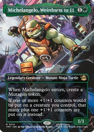 Michelangelo, Weirdness to 11 (Borderless) |  Foil (214) [Teenage Mutant Ninja Turtles]