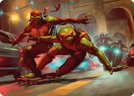 Raph & Mikey, Troublemakers Art Card (Gold-Stamped Signature) |  (017) [Art Series: Teenage Mutant Ninja Turtles]