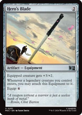Hero's Blade (Surge Foil) |  Foil (201) [Commander: Marvel Super Heroes]