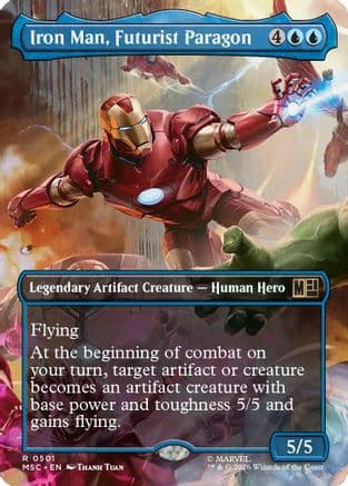 Iron Man, Futurist Paragon (Borderless) |  Foil (501) [Commander: Marvel Super Heroes]