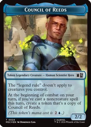 Council of Reeds (024) // Merfolk (024) Double-Sided Token (Surge Foil) |  Foil (24 // 24) [Commander: Marvel Super Heroes]