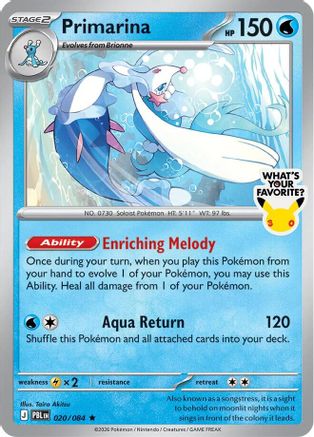 Primarina (What's Your Favorite Stamp) 020/084 - Miscellaneous Cards & Products Holofoil