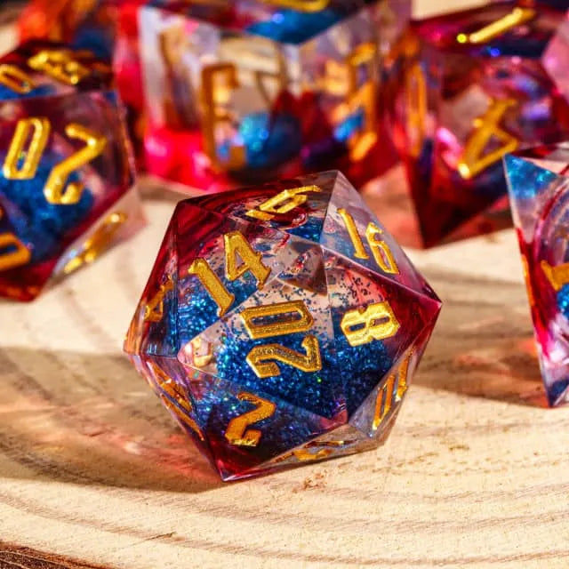 RPG Dice Set | Acrylic | Liquid Dice - Red and Blue | Set of 7 (D0224)