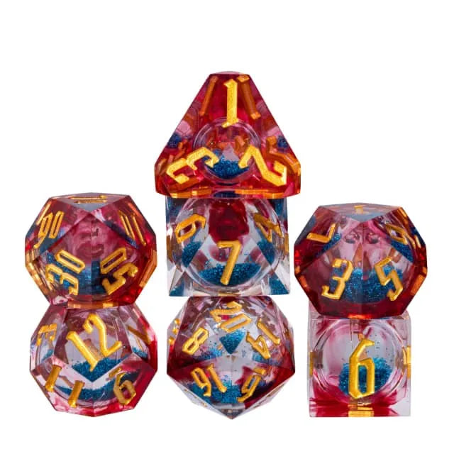 RPG Dice Set | Acrylic | Liquid Dice - Red and Blue | Set of 7 (D0224)