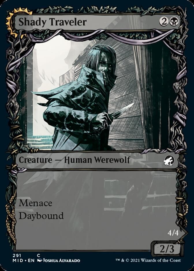 Shady Traveler // Stalking Predator (Showcase Equinox) [Innistrad: Midnight Hunt] Foil