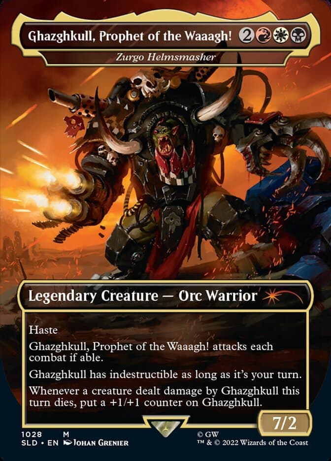 Ghazghkull, Prophet of the Waaagh! - Zurgo Helmsmasher (Borderless) [Secret Lair Drop Series] Foil