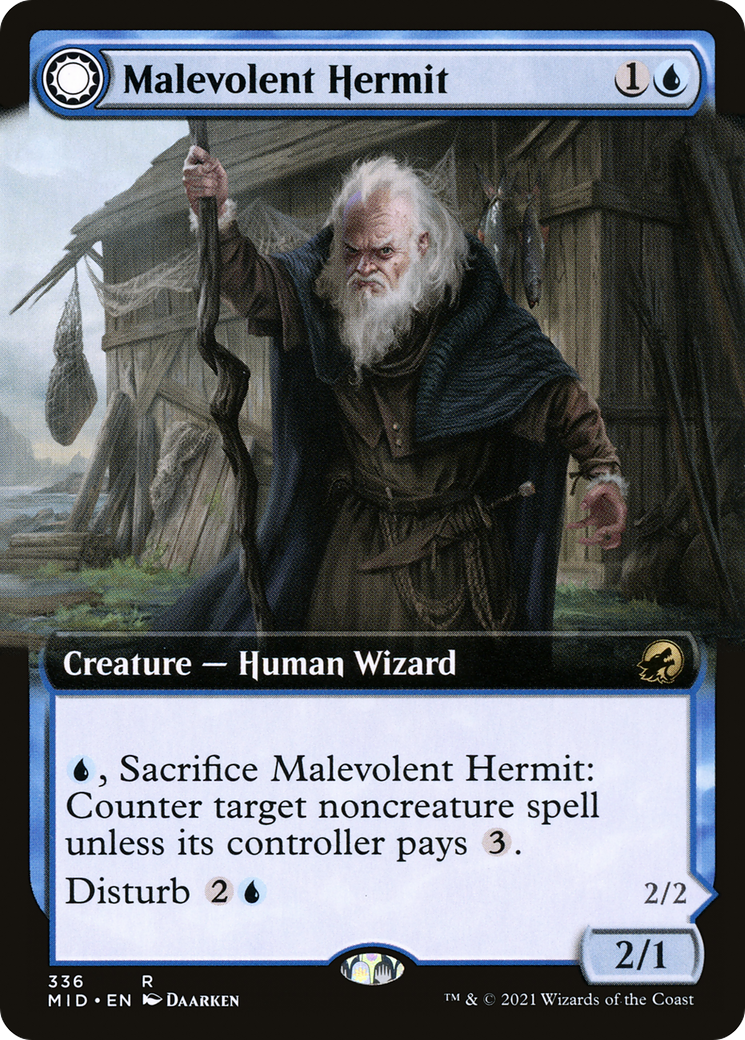 Malevolent Hermit // Benevolent Geist (Extended Art) [Innistrad: Midnight Hunt] Foil