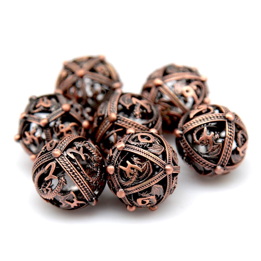RPG Dice Set | Hollow Metal | Dragon Orb - Copper | Set of 7 (D0227)