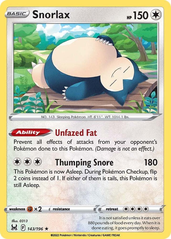 Snorlax 143/196 (SWSH11: Lost Origin)  - Holofoil