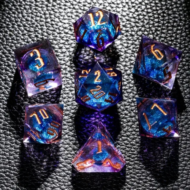 RPG Dice Set | Acrylic | Liquid Dice - Blue and Purple | Set of 7 (D0223)