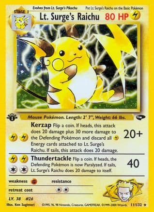 Lt. Surge's Raichu 011/132 - Gym Challenge 1st Edition Holofoil
