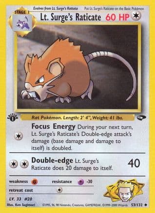 Lt. Surge's Raticate 053/132 - Gym Challenge 1st Edition