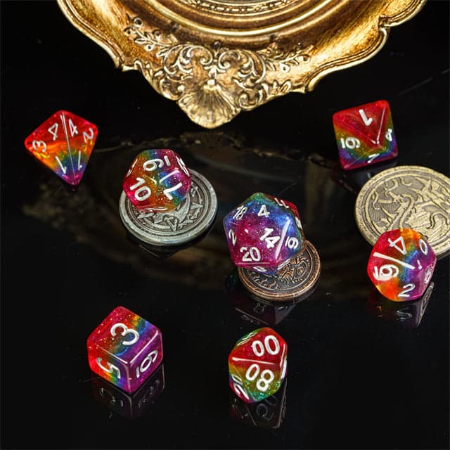 RPG Dice | Glitter Rainbow Pride | Set of 7