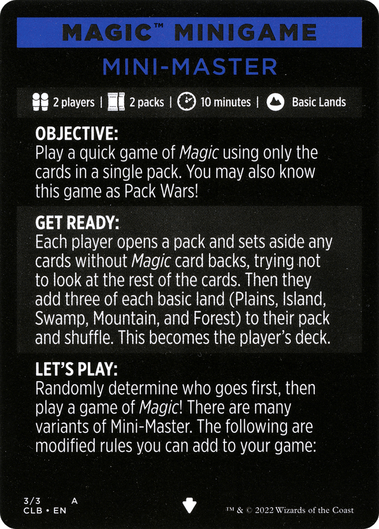 Mini-Master // Mini-Master (cont'd) (MCLB-003) - Commander Legends: Battle for Baldur's Gate Minigames