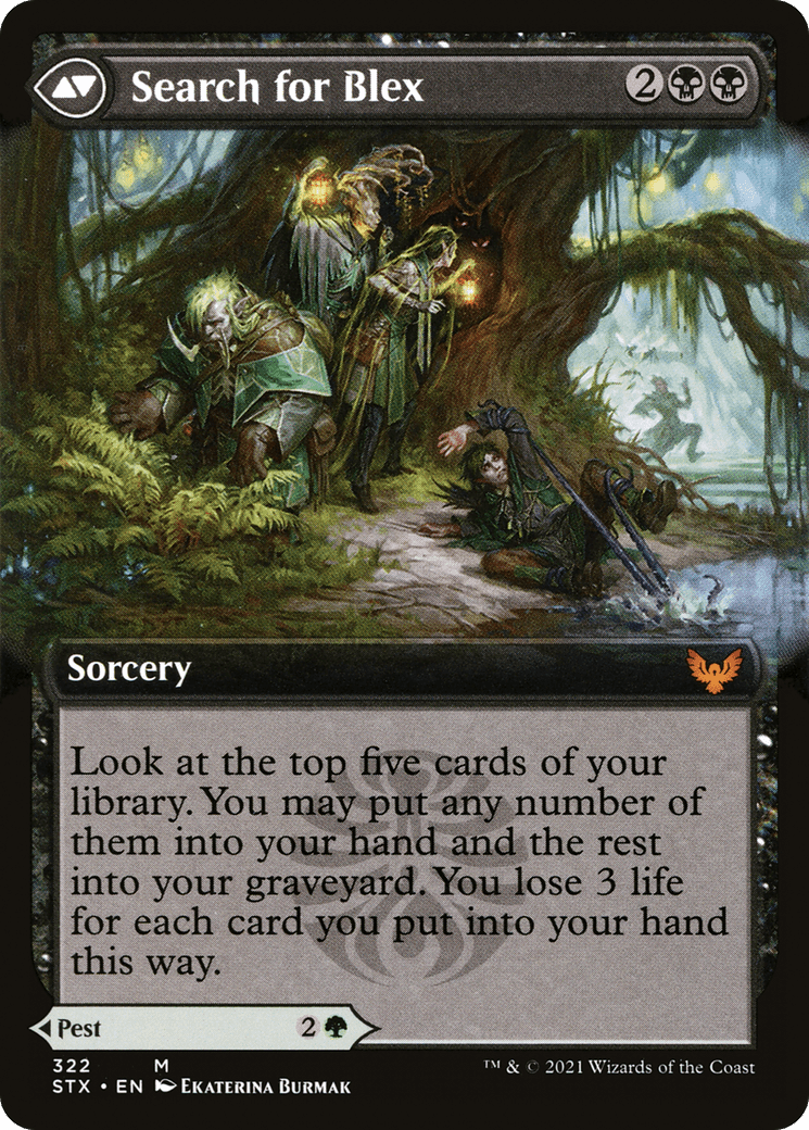 Blex, Vexing Pest // Search for Blex (STX-322) - Strixhaven: School of Mages: (Extended Art) Foil