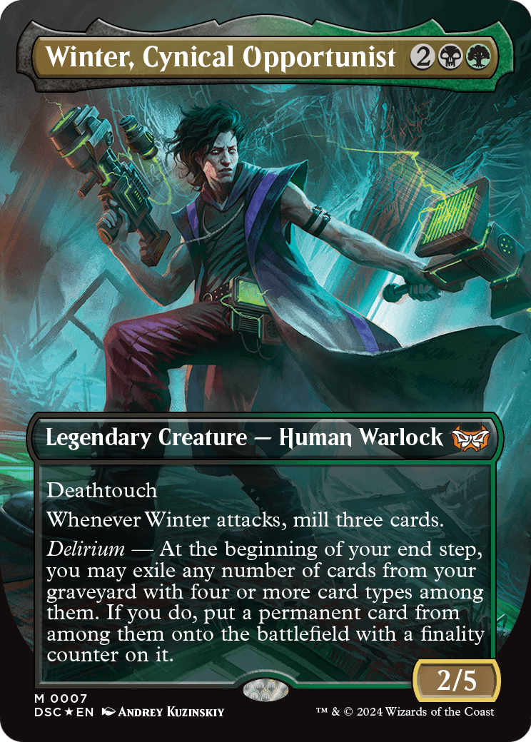Winter, Cynical Opportunist (Borderless) [Duskmourn: House of Horror Commander]