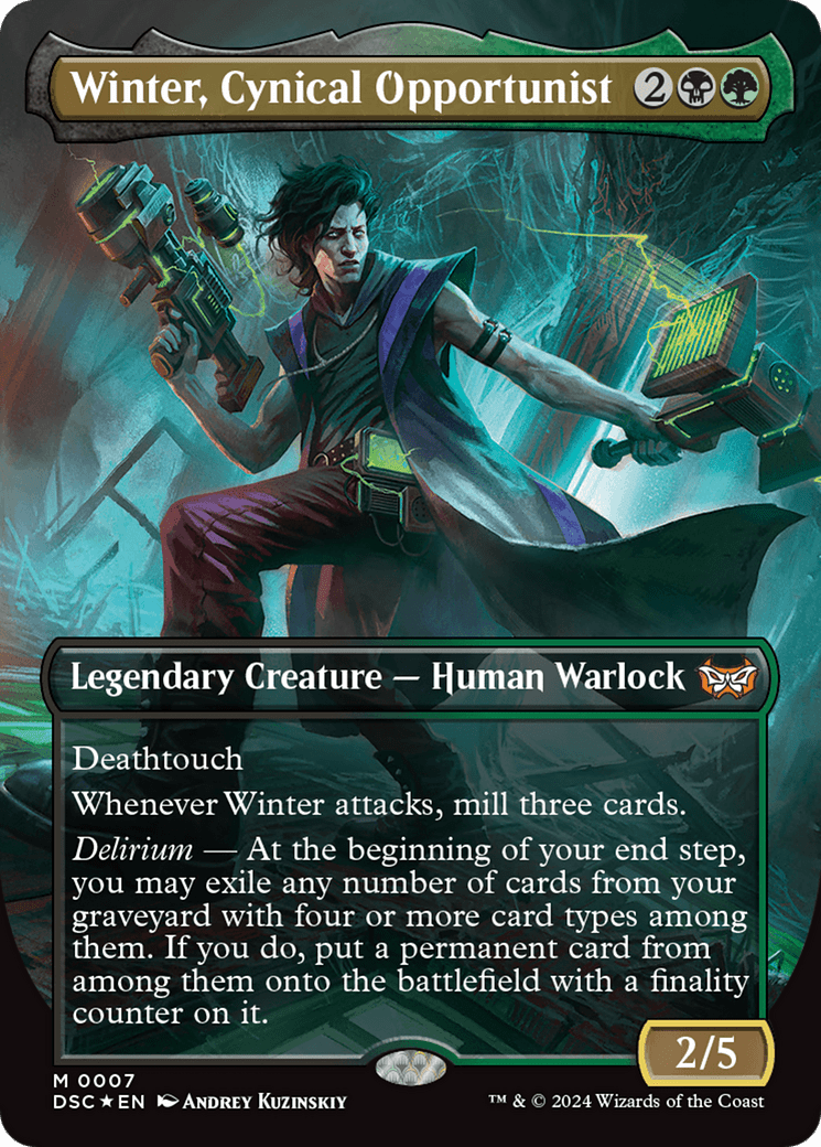 Winter, Cynical Opportunist (Borderless) [Duskmourn: House of Horror Commander] Foil