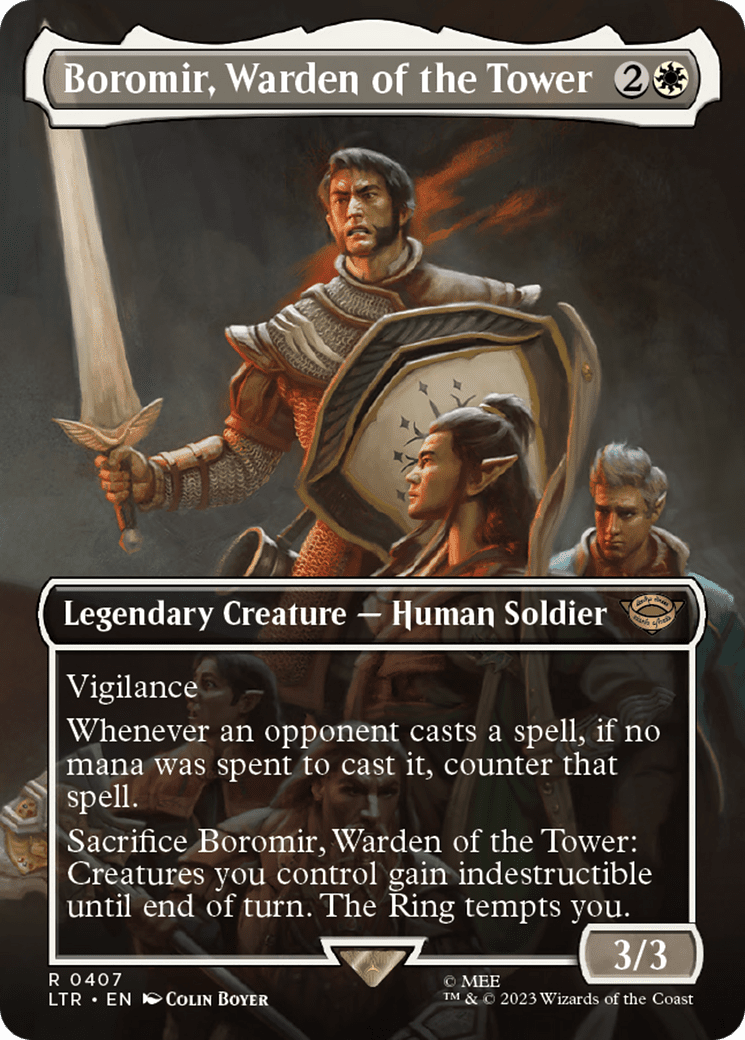 Boromir, Warden of the Tower (Borderless Alternate Art) [The Lord of the Rings: Tales of Middle-Earth] Foil