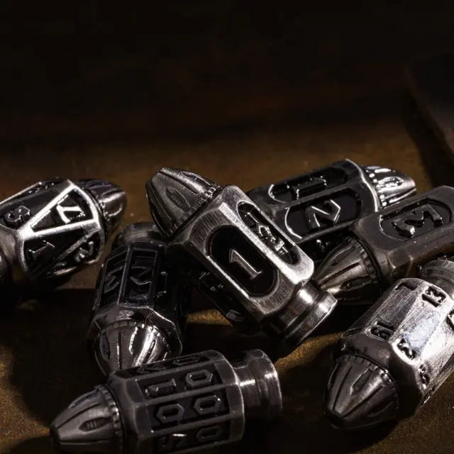 RPG Dice Set | Metal | Ancient Bullets | Silver