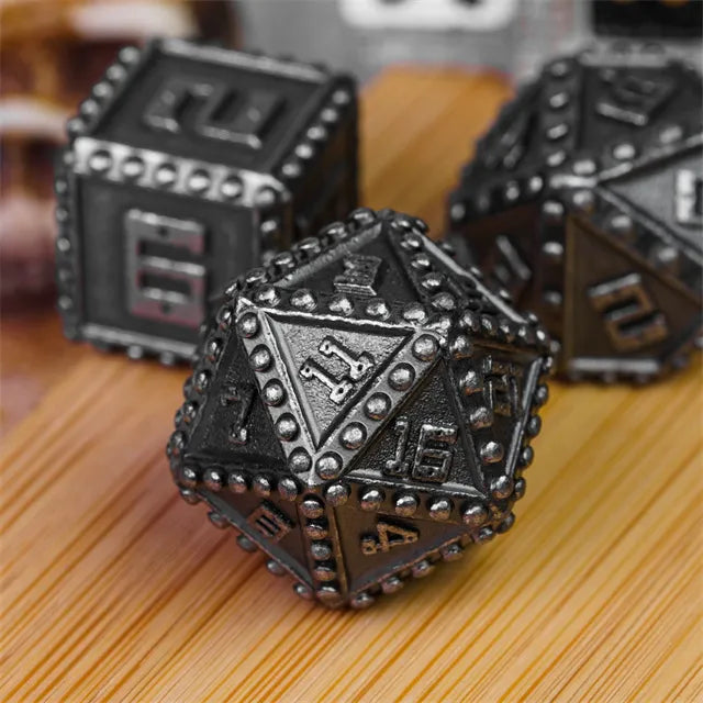 RPG Dice Set | Metal | "Rivet-ing Stuff" - Silver | Set of 7 (D0246)