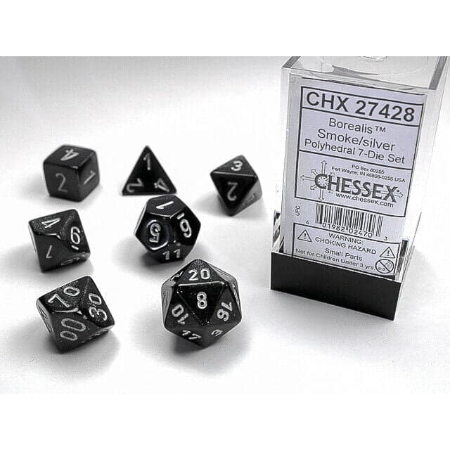 Chessex | Polyhedral Dice Set | Acrylic | Borealis #2 Smoke/silver (CHX 27428)