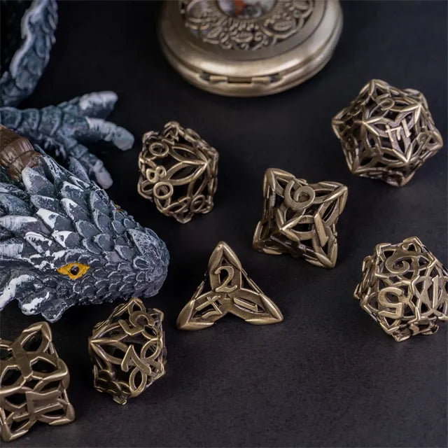 RPG Dice Set | Hollow Metal | "Celtic Knot" - Bronze | Set of 7 (D0245)