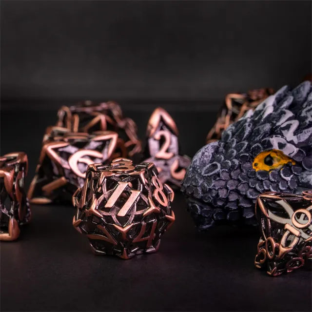 RPG Dice Set | Hollow Metal | "Celtic Knot" - Copper | Set of 7 (D0243)