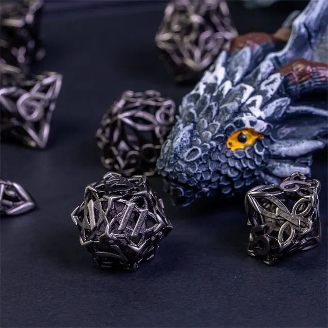 RPG Dice Set | Hollow Metal | "Celtic Knot" - Silver | Set of 7 (D0244)